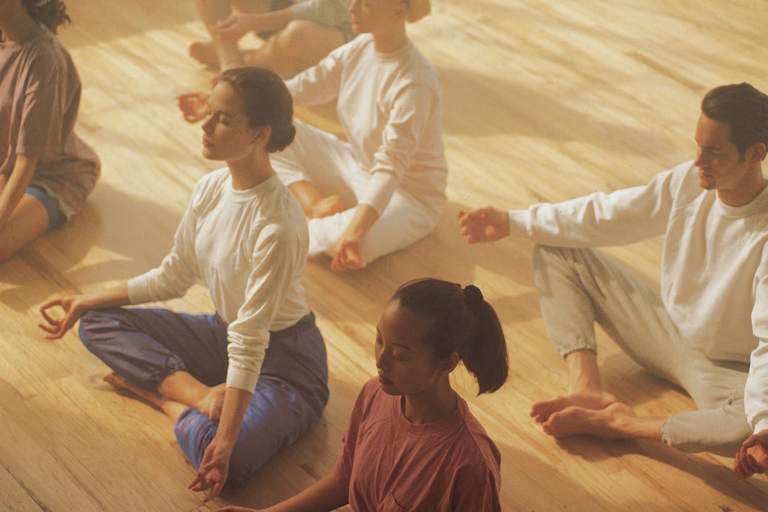 Yoga class meditating